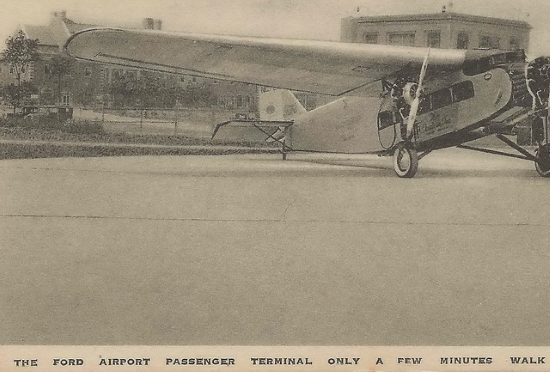 a ford trimotor sits on the apron at ford airport in dearborn mi