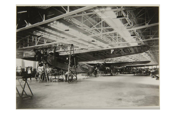a ford trimotor sits on the assembly line in dearborn michigan